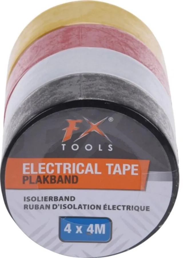 ELEKTROTAPE 19mmx4m 4pk - SORT HVIT RØD GUL